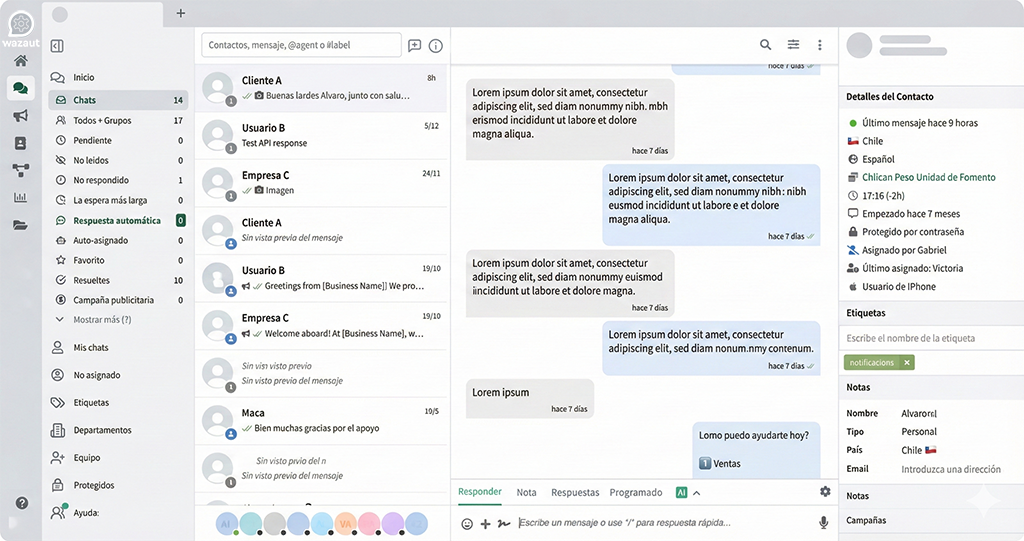 Wazaut Dashboard - Gestión de conversaciones de WhatsApp